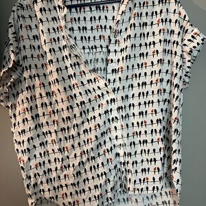 Jane and Delancey Women's Button-Up Shirt - Black, White, and Orange